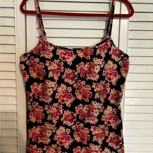 LOFT Black Floral Spaghetti Strap Camisole with Pink & Cream Flowers